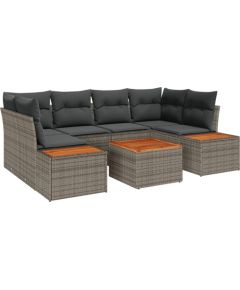 vidaXL Zestaw Sofy Ogrodowej 7 Częściowy z Poduszkami Szary Polirattan Akacja Dārza mēbeļu komplekti