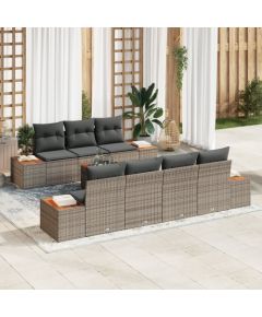 vidaXL Zestaw 8-częściowy kanap ogrodowych z poduszkami Szary Polirattan Akacja Dārza mēbeļu komplekti