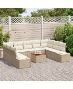 vidaXL Zestaw 10-sofowy z poduszkami Beżowy Polirattan Akacja Dārza mēbeļu komplekti