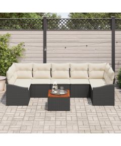 vidaXL 8-częściowy zestaw kanap ogrodowych z poduszkami Czarny polirattan Akacja Dārza mēbeļu komplekti