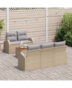 vidaXL Zestaw 6-częściowy sof ogrodowych z poduszkami beżowy polirattan akacja Dārza mēbeļu komplekti
