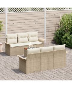 vidaXL Zestaw Sofy Ogrodowej 7 Części z Poduszkami Beżowy Polirattan Akacja Dārza mēbeļu komplekti