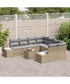 vidaXL Zestaw 9-elementowy sofy ogrodowej z poduszkami Beżowy polirattan Dārza mēbeļu komplekti