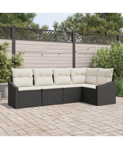 vidaXL Zestaw 5-częściowy sofy ogrodowej z poduszkami czarny poly rattan Dārza mēbeļu komplekti