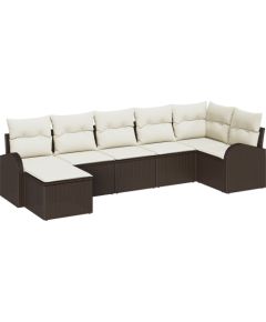 vidaXL Zestaw sofy ogrodowej 7-częściowej z poduszkami brązowy z polirattanu Dārza mēbeļu komplekti