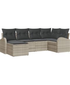 vidaXL Zestaw 6 częściowy sof ogrodowych z poduszkami jasnoszary polirattan Dārza mēbeļu komplekti