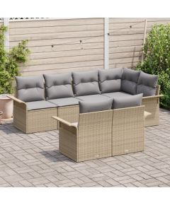 vidaXL Zestaw Sofy Ogrodowej 7 Części z Poduszkami Beżowy Polirattan Dārza mēbeļu komplekti