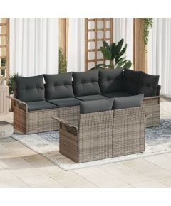 vidaXL Zestaw 7-częściowej sofy ogrodowej z poduszkami Szary Polirattan Dārza mēbeļu komplekti