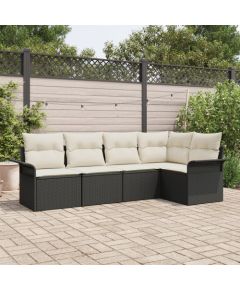 vidaXL 5-częściowy zestaw sofy ogrodowej z poduszkami Czarny Polirattan Dārza mēbeļu komplekti