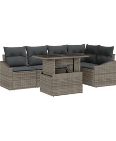 vidaXL Zestaw 6-częściowy do ogrodu z poduszkami Szary Polirattan Dārza mēbeļu komplekti