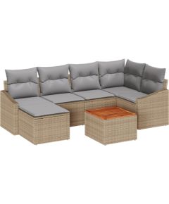 vidaXL 7-częściowy zestaw sof ogrodowych z poduszkami Beżowy Polirattan Dārza mēbeļu komplekti