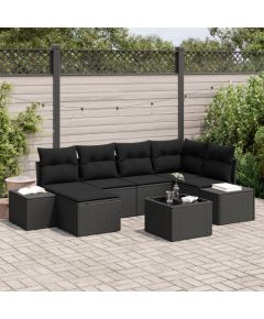 vidaXL Zestaw sofy ogrodowej 7-elementowy z poduszkami beżowy polirattan Dārza mēbeļu komplekti