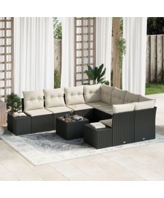 vidaXL Zestaw Sof Ogrodowych 9 Części z Poduszkami Czarny Polirattan Dārza mēbeļu komplekti