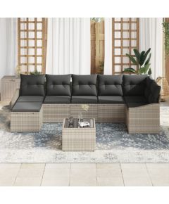 vidaXL 8-elementowy zestaw ogrodowy z poduszkami szary polirattan Dārza mēbeļu komplekti