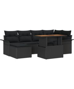 vidaXL Zestaw 7-częściowy do jadalni ogrodowej z poduszkami Czarny Polirattan Akacja Dārza mēbeļu komplekti