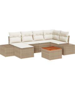 vidaXL 7-częściowy zestaw sof ogrodowych z poduszkami beżowy poli rattan akacja Dārza mēbeļu komplekti