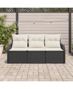 vidaXL Zestaw 3-częściowej sofy ogrodowej z poduszkami czarny polirattan Dārza mēbeļu komplekti