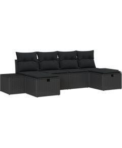 vidaXL Zestaw sof ogrodowych w 6 częściach z poduszkami Czarny Rattan Poli Dārza mēbeļu komplekti