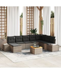 vidaXL 9-częściowy zestaw sof ogrodowych z poduszkami szary polirattan akacja Dārza mēbeļu komplekti