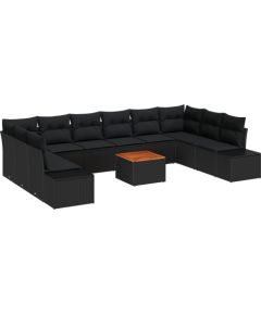 vidaXL 11-częściowy zestaw sof ogrodowych z poduszkami Czarny Polirattan Akacja Dārza mēbeļu komplekti
