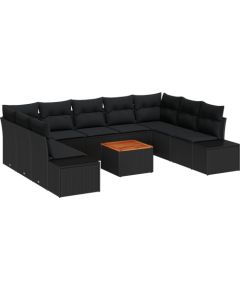 vidaXL 10-częściowy zestaw sof ogrodowych z poduszkami czarny polirattan akacja Dārza mēbeļu komplekti