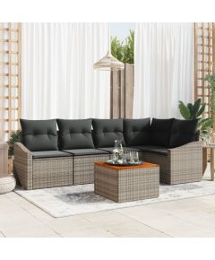 vidaXL 6-Elementowy zestaw sof ogrodowych z poduszkami Szary Polirattan Akacja Dārza mēbeļu komplekti