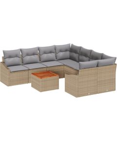 vidaXL 9 Elementowy Zestaw Sof Ogrodowych z Poduszkami Beżowy Polirattan Akacja Dārza mēbeļu komplekti