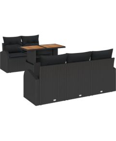 vidaXL 6-częściowy zestaw jadalny do ogrodu z poduszkami czarny polirattan akacja Dārza mēbeļu komplekti