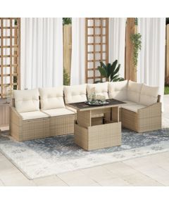 vidaXL 7-częściowy zestaw sof ogrodowych z poduszkami beżowy polirattan Dārza mēbeļu komplekti