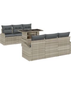 vidaXL Zestaw 7 częściowy sof ogrodowych z poduszkami jasnoszary polirattan Dārza mēbeļu komplekti