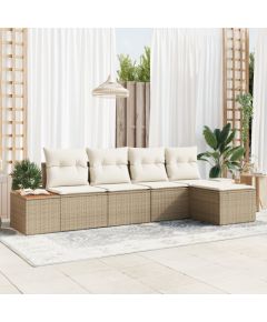 vidaXL Zestaw sofy ogrodowej 5-częściowy z poduszkami Beżowy Polirattan Akacja Dārza mēbeļu komplekti