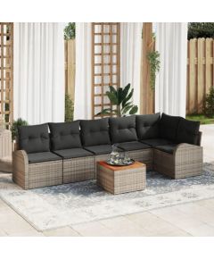 vidaXL Zestaw Sof Ogrodowych 7 Części z Poduszkami Szary Polirattan Akacja Dārza mēbeļu komplekti