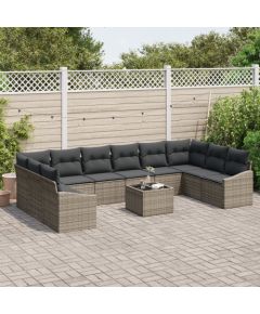 vidaXL 10-Częściowy Zestaw Sofy Ogrodowej z Poduszkami Szary Polirattan Dārza mēbeļu komplekti