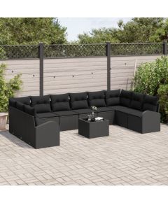 vidaXL Zestaw 11-elementowy sof ogrodowych z poduszkami Beżowy Polirattan Dārza mēbeļu komplekti