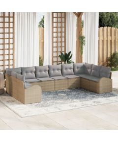 vidaXL Zestaw 10-częściowy sofy ogrodowej z poduszkami Beżowy Polirattan Dārza mēbeļu komplekti