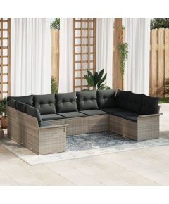 vidaXL 9-elementowy zestaw sof ogrodowych z poduszkami jasnoszary polirattan Dārza mēbeļu komplekti