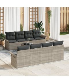 vidaXL Zestaw sof ogrodowych 9 elementów z poduszkami Jasnoszary Polirattan Dārza mēbeļu komplekti