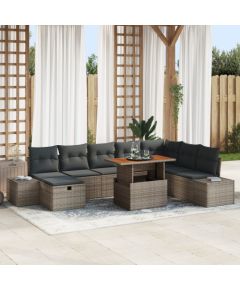 vidaXL 9-częściowy zestaw do jadalni w ogrodzie z poduszkami szary rattan akacja Dārza mēbeļu komplekti