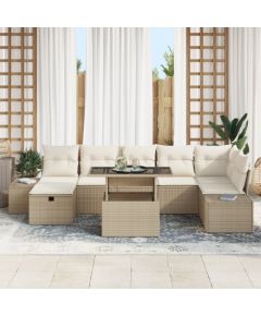 vidaXL Beżowy, 8-elementowy zestaw sof ogrodowych z poduszkami z poli rattan Dārza mēbeļu komplekti