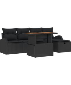 vidaXL Zestaw Sof Ogrodowych 6 Części z Poduszkami Czarny Polirattan Dārza mēbeļu komplekti