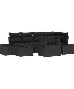 vidaXL Zestaw Sof Ogrodowych 7 Części z Poduszkami Czarny Polirattan Dārza mēbeļu komplekti