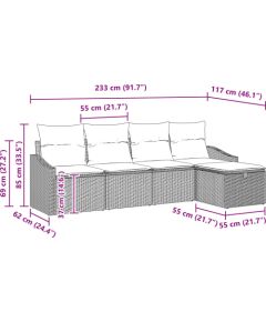 vidaXL 5-częściowy zestaw sof ogrodowych z poduszkami Beżowy Polirattan Dārza mēbeļu komplekti