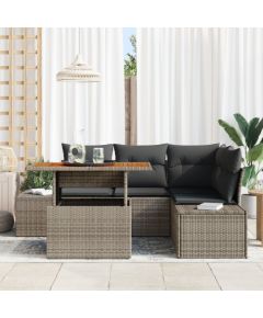 vidaXL 5-częściowy Zestaw Sofy Ogrodowej z Poduszkami Szary Poli Rattan Dārza mēbeļu komplekti