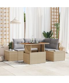 vidaXL 5-częściowy zestaw sof ogrodowych z poduszkami Beżowy Poli Rattan Dārza mēbeļu komplekti