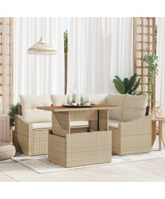 vidaXL Zestaw 5-częściowy sof ogrodowych z poduszkami Beżowy Rattan Dārza mēbeļu komplekti