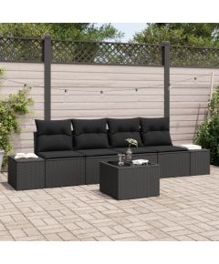 vidaXL Zestaw Sof Ogrodowych 5 Części z Poduszkami Czarny Polirattan Dārza mēbeļu komplekti