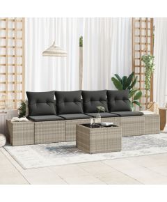 vidaXL 5-częściowy zestaw sof ogrodowych z poduszkami Jasnoszary polirattan Dārza mēbeļu komplekti