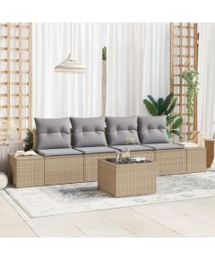 vidaXL Zestaw 5 elementów sof ogrodowych z poduszkami Beżowy Polirattan Dārza mēbeļu komplekti