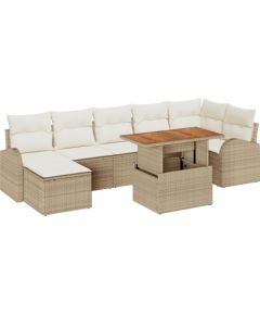 vidaXL 8-częściowy zestaw do jedzenia w ogrodzie z poduszkami Beżowy Polirattan Akacja Dārza mēbeļu komplekti