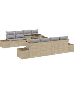 vidaXL Zestaw 9 elementów sof ogrodowych z poduszkami Beżowy Poli Rattan Dārza mēbeļu komplekti